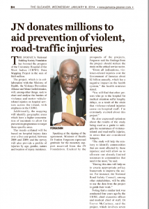 JN donates millions to aids prevention of violent, road-traffic injuries