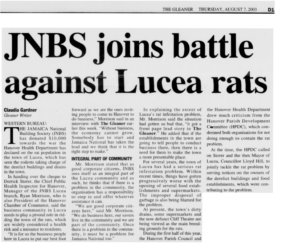 JNBS joins battle against Lucea rats