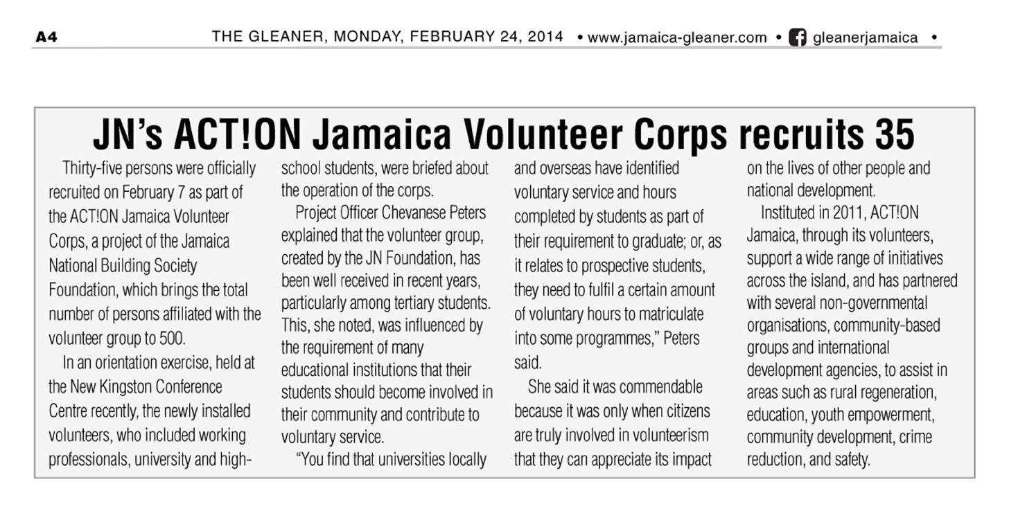 JN’s Act!on Jamaica Volunteer Corps recruits 35