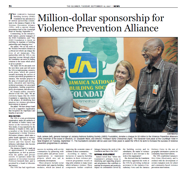 Million-dollar sponsorship for Violence Prevention Alliance