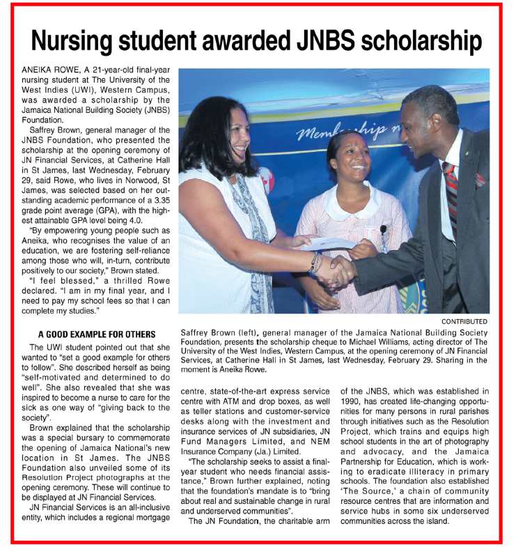 Nursing student awarded JNBS scholarship