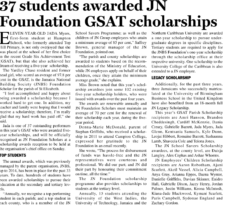 37 students awarded JN Foundation GSAT scholarship