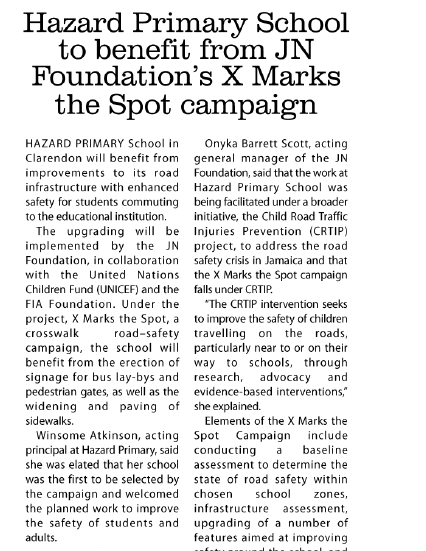 Hazard Primary School To Benefit From Jn Foundation S X Marks The Spot Campaign Jn Foundation