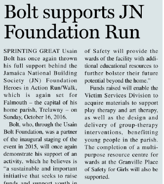 Charity Run/Walk – Bolt supports JN Foundation Run
