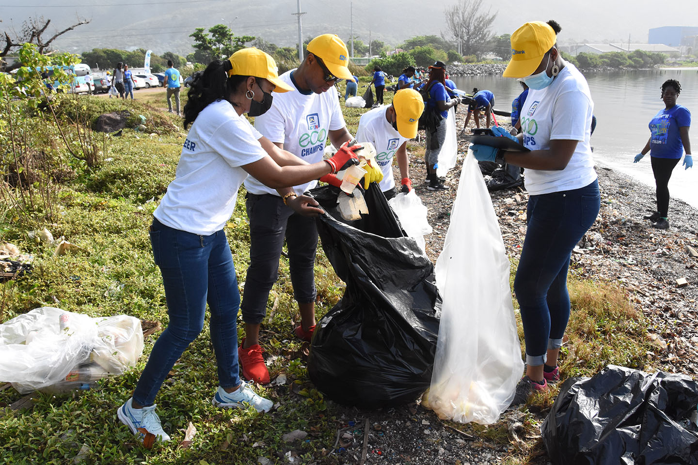 Members of staff of The Jamaica National Group at the beach clean-up at Sirgany Beach in east Kington last year.